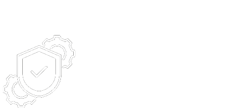 Maintenance A white shield with a checkmark and gears design, symbolising security and reliability.